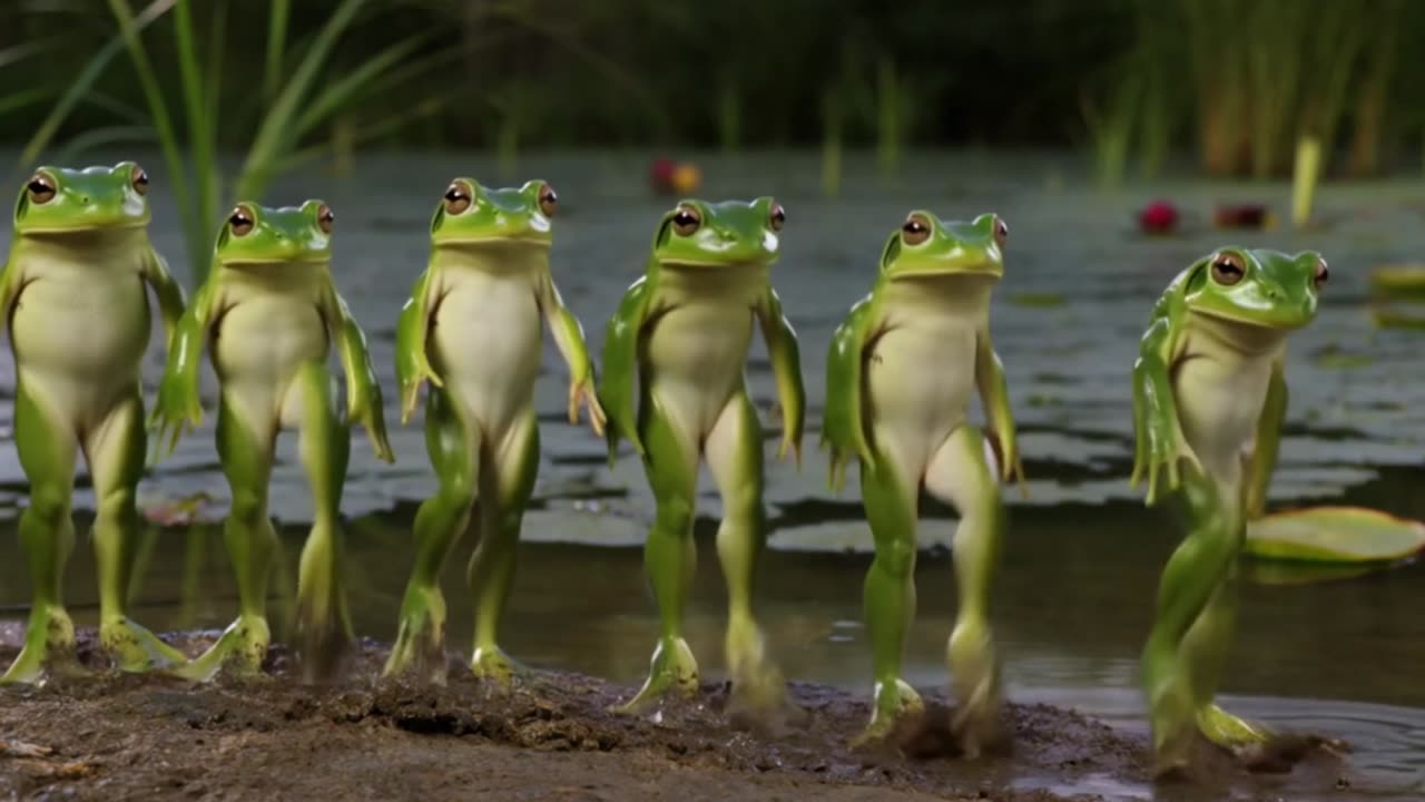 Hilarious Frogs Riverdancing in Sync by the Swamp!