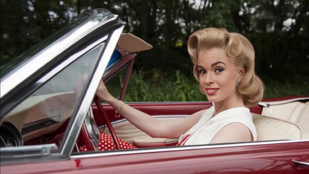 BEAUTIFUL BLONDE IN A VINTAGE FORD MUSTANG