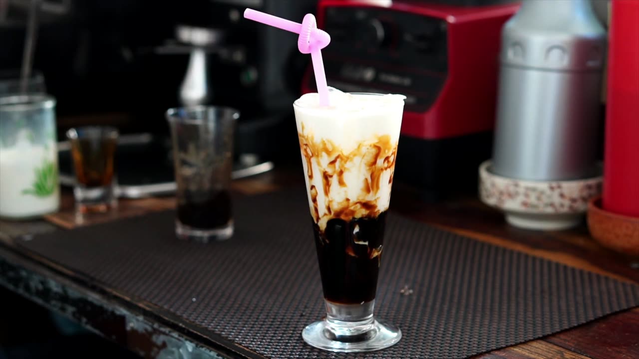 Tapioca Pearl Milk Ice, a cold, sweet and delicious drink, in Summer Time