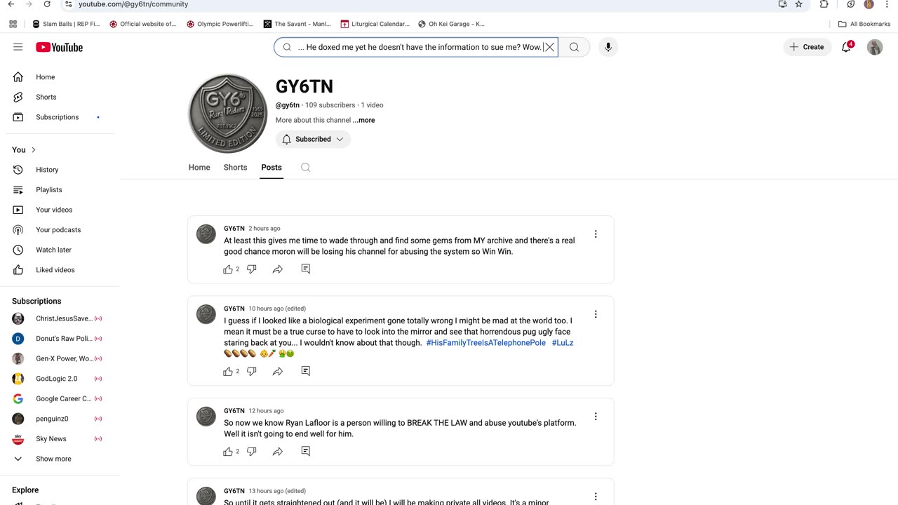 GY6TN\Brian Davis Jr Doxing Threats\Legal Threats\Delusions Archive