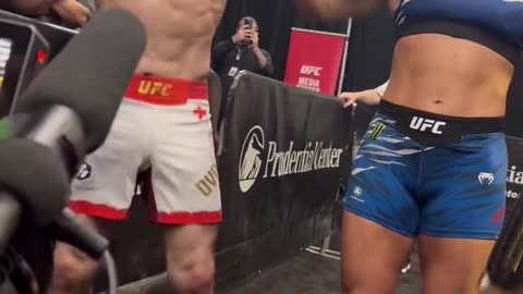 Merab Dvalishvili & Kayla Harrison Celebrate Backstage at UFC 316 after Their Victories