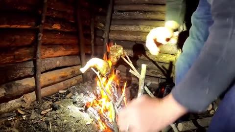 1 Year in Log Cabin Survival Shelter (Building, Camping, Repairing Bushcraft Shelter)_part13