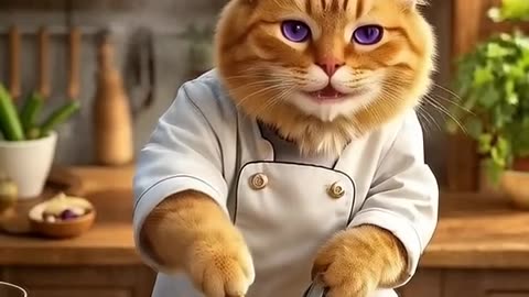 Cat cooking chicken soup