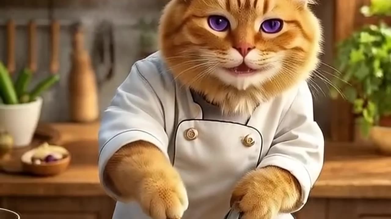 Cat cooking chicken soup
