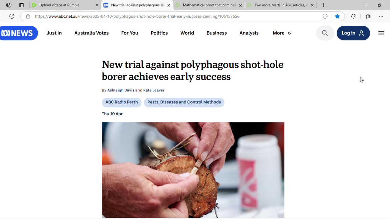 ABC has shot at gaslighting in Perth story about tree beetle that includes a Matthew. Boring!