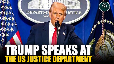 US President Donald Trump delivers remarks at the Department of Justice