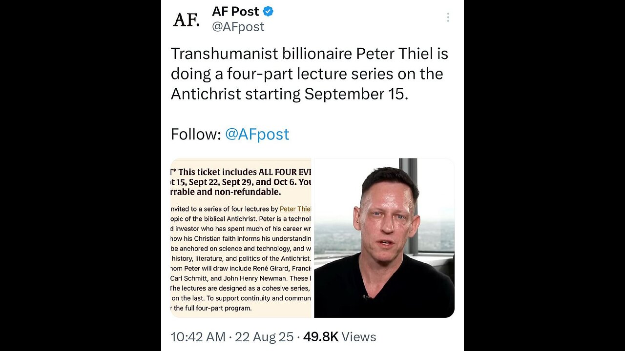 This wouldn't be the first time thiel talks about the antichrist.