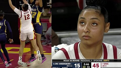 👀 JuJu Watkins INJURES ANKLE, hits a 3, then exits | NCAA women's basketball tournament, USC Trojans