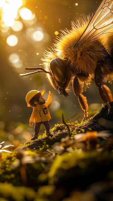 Bee and tiny Miniature man