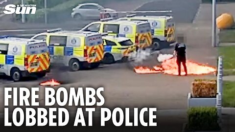 Shocking moment ex-soldier launches Molotov cocktails at police officer & vans in broad daylight