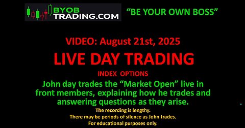 August 21st, 2025 BYOB John Trades the Market Open live. For educational purposes only.