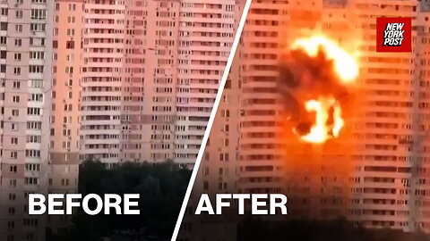 Shocking moment Russian drone makes direct hit with Kyiv apartment building – exploding into ball of flames