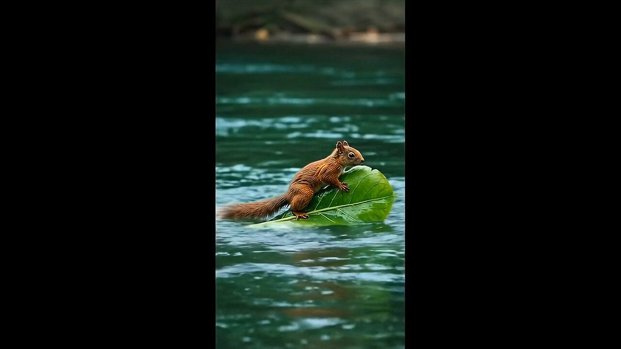 Squirrel on a Leaf: An Unexpected Journey #wildlife #squirrel #riveradventure #viral