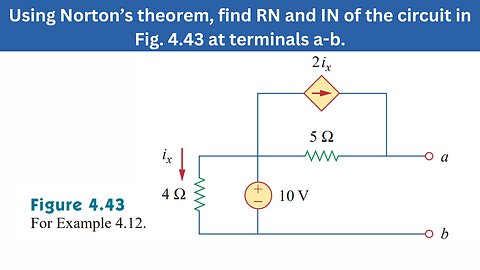 Example 4.12 | Using Norton’s theorem, find RN and IN of the circuit | FEC 4th Edition
