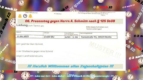 🔔🕑🔔06. Prozesstag - A. Schmitt nach § 125 StGB - Herzlich Willkommen - Live aus Berlin - 11.06.25
