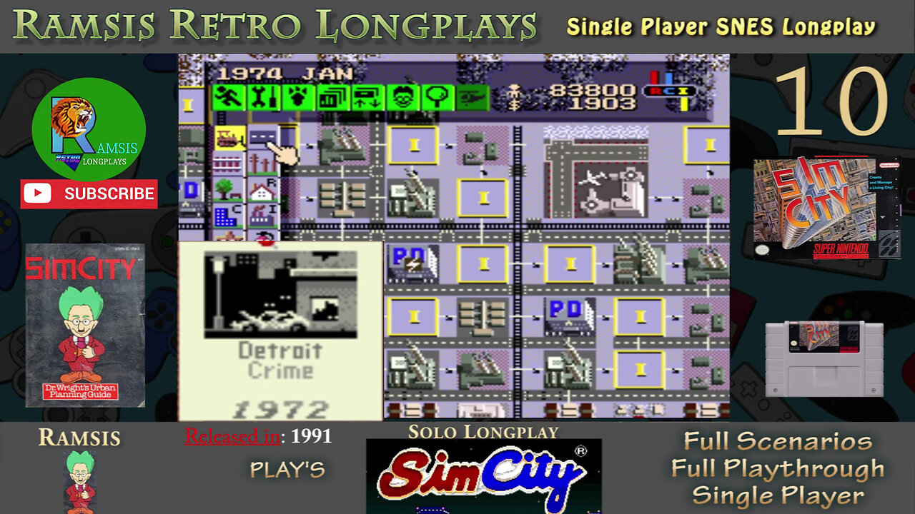 SimCity | SNES | 1991 | Scenario #4 Detroit | Retro Longplay | Episode 10
