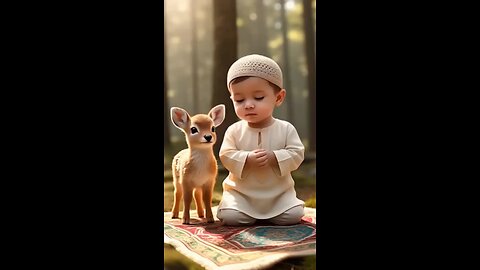 cute Muslim child boy offering prayer
