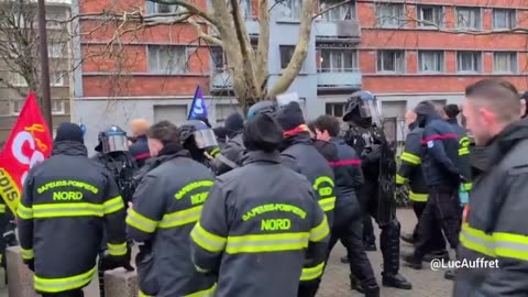 Macron is finished - French police just dropped their shields in front of protesting firefighters.