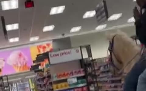 Man rides a horse through Target store, it defecates all over