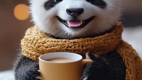 Panda Drinking Coffee