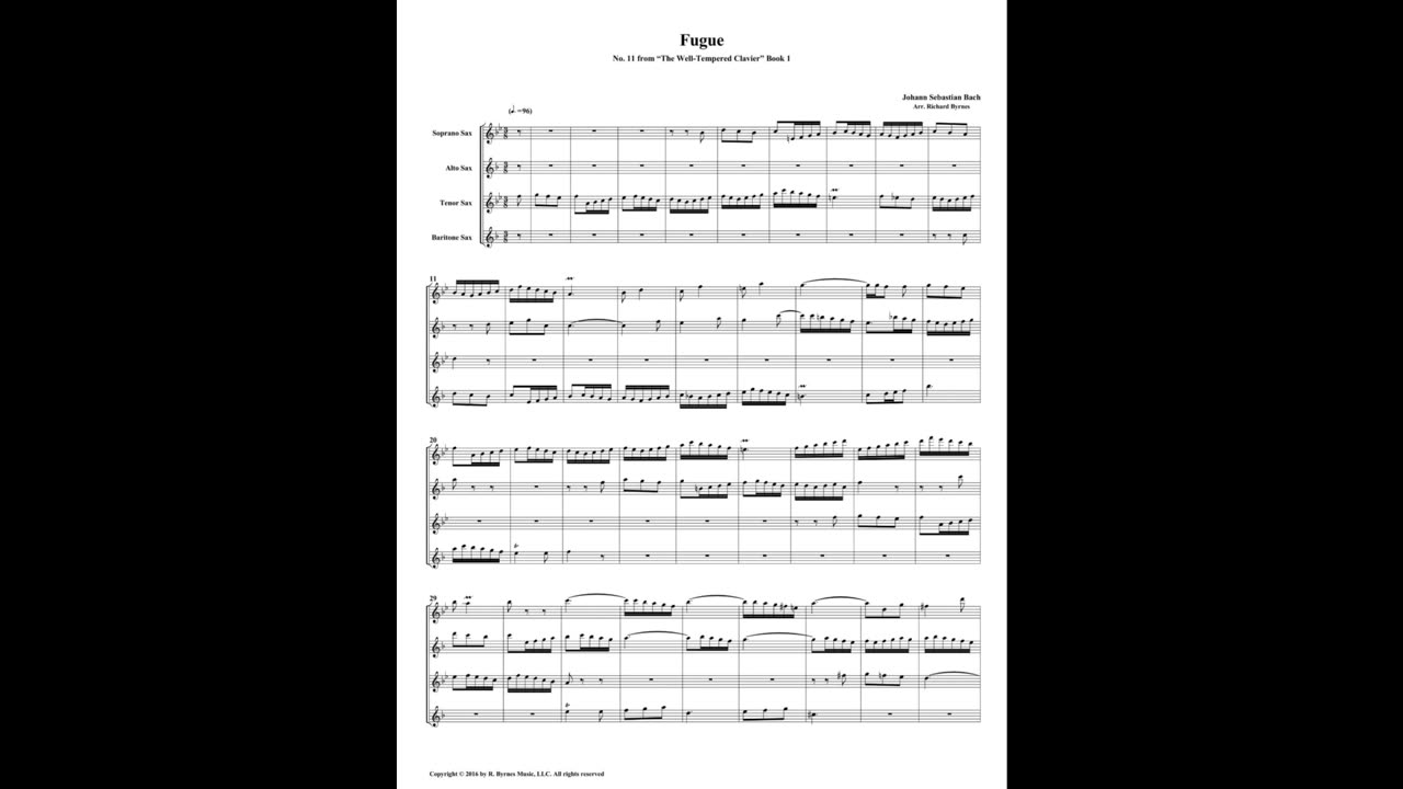 J.S. Bach - Well-Tempered Clavier: Part 1 - Fugue 11 (Saxophone Quartet)