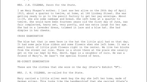 MRS J W COLEMAN, Sworn In For The State, 1st To Testify