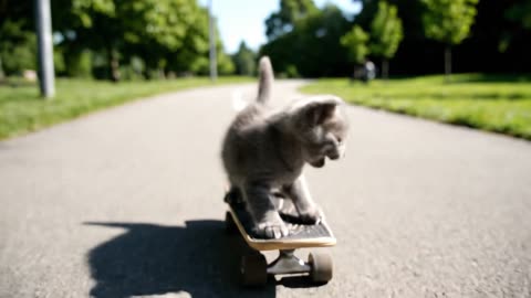 Skateboarding Kitten Shreds Like a Pro – Viral AI Clip!