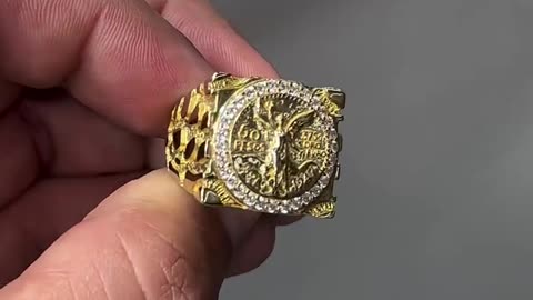 Real 10K Nugget Replica Centenario Ring