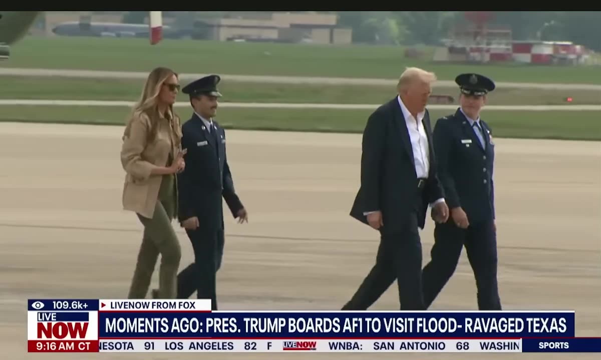TRUMP AND MELANIA BOARD AIR FORCE ONE HEADING TO TEXAS