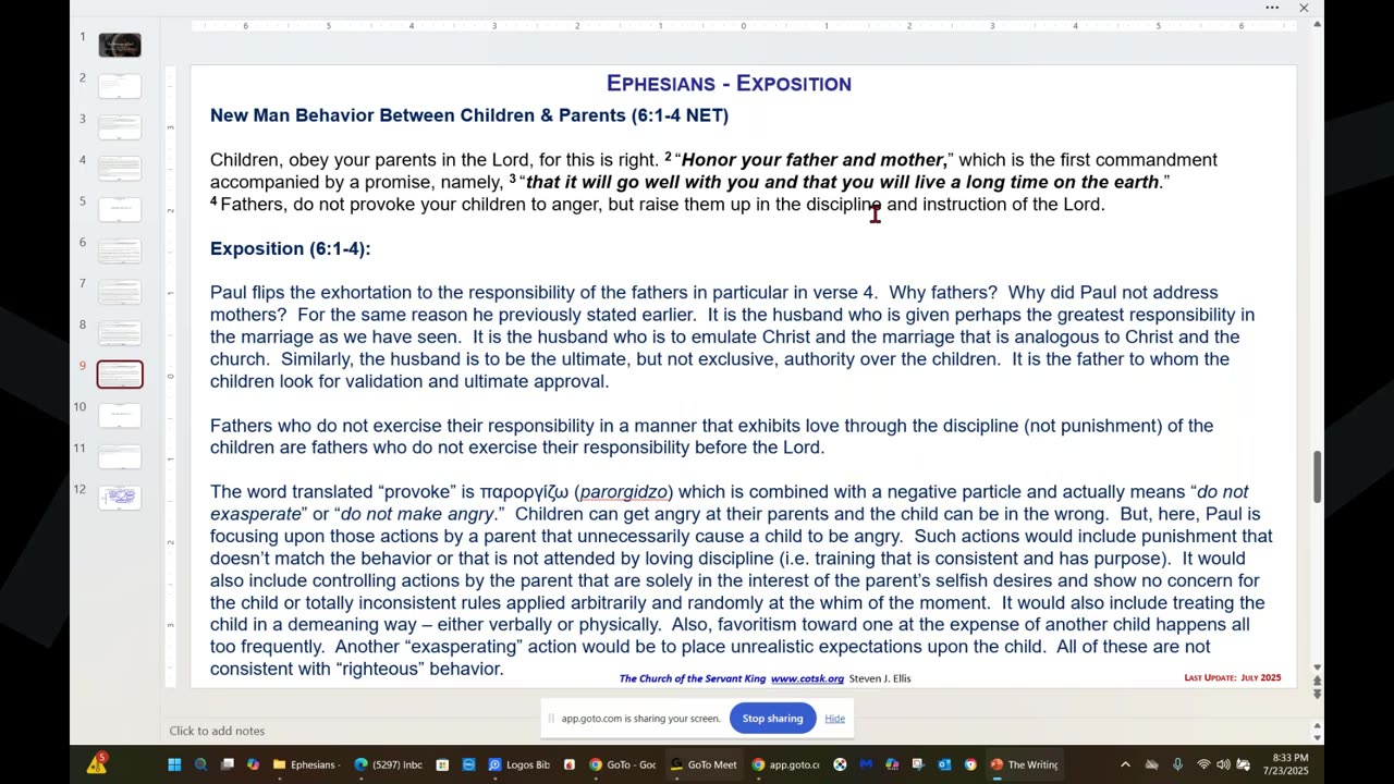 Eph 6:1-4 – Commands to Children and Parents