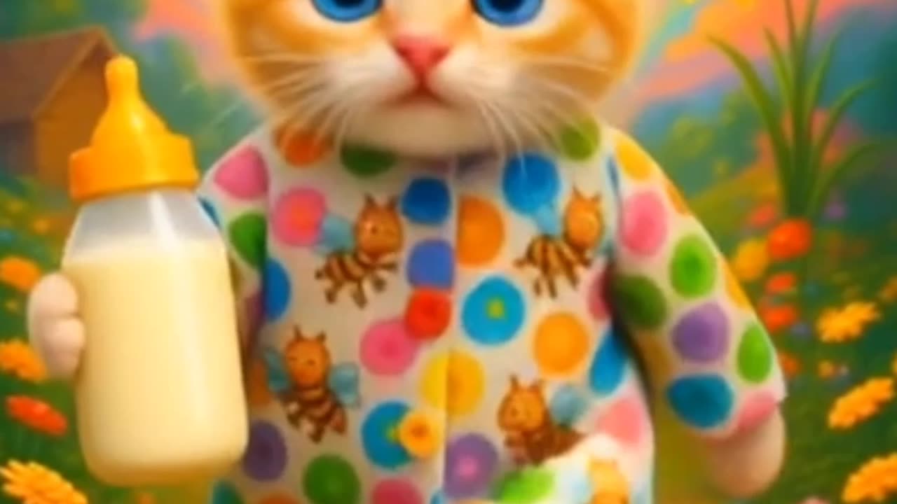 "Cutest Rainbow Kitten in Bee Coat & Milk Bottle Magic!"