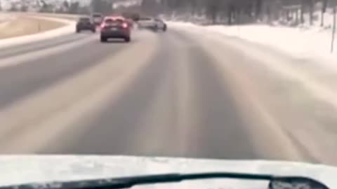 Subaru lose control on snowy Interstate 70 in Colorado, veering off the road after