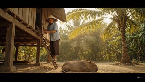 Cappybara was sleeping while the Oldest Farmer build the house