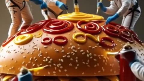 Tiny Painters Designing Burger Bun with Sauces #BurgerArt, #MiniaturePainters, #TinyWorkers,