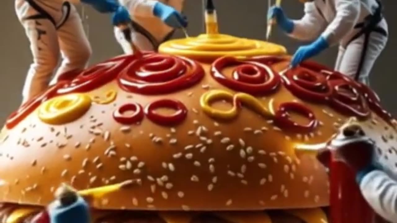 Tiny Painters Designing Burger Bun with Sauces #BurgerArt, #MiniaturePainters, #TinyWorkers,