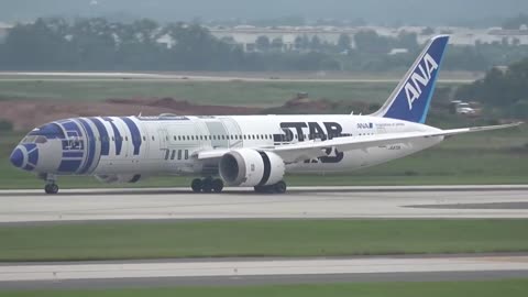 Landing of the Boeing 787-9 of ANA at Washington Airport, USA