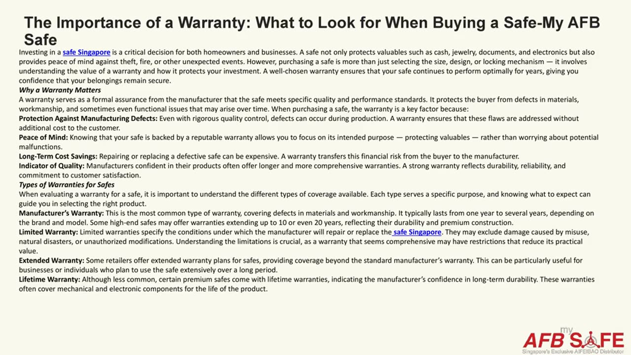 The Importance of a Warranty: What to Look for When Buying a Safe-My AFB Safe