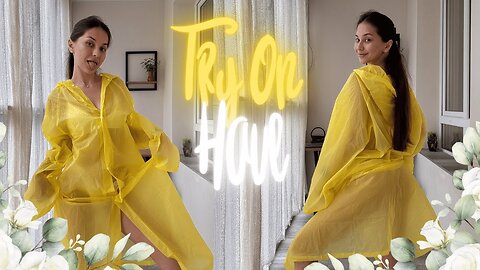 4K USA Yellow Raincoat Try-On | Cozy & Cute
