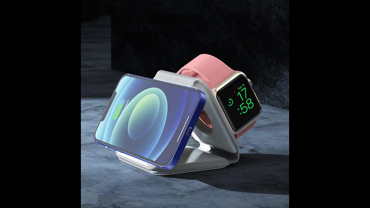 3-in-1 Foldable Portable MagSafe Wireless Charging Stand, for iPhone, AirPods & iWatch