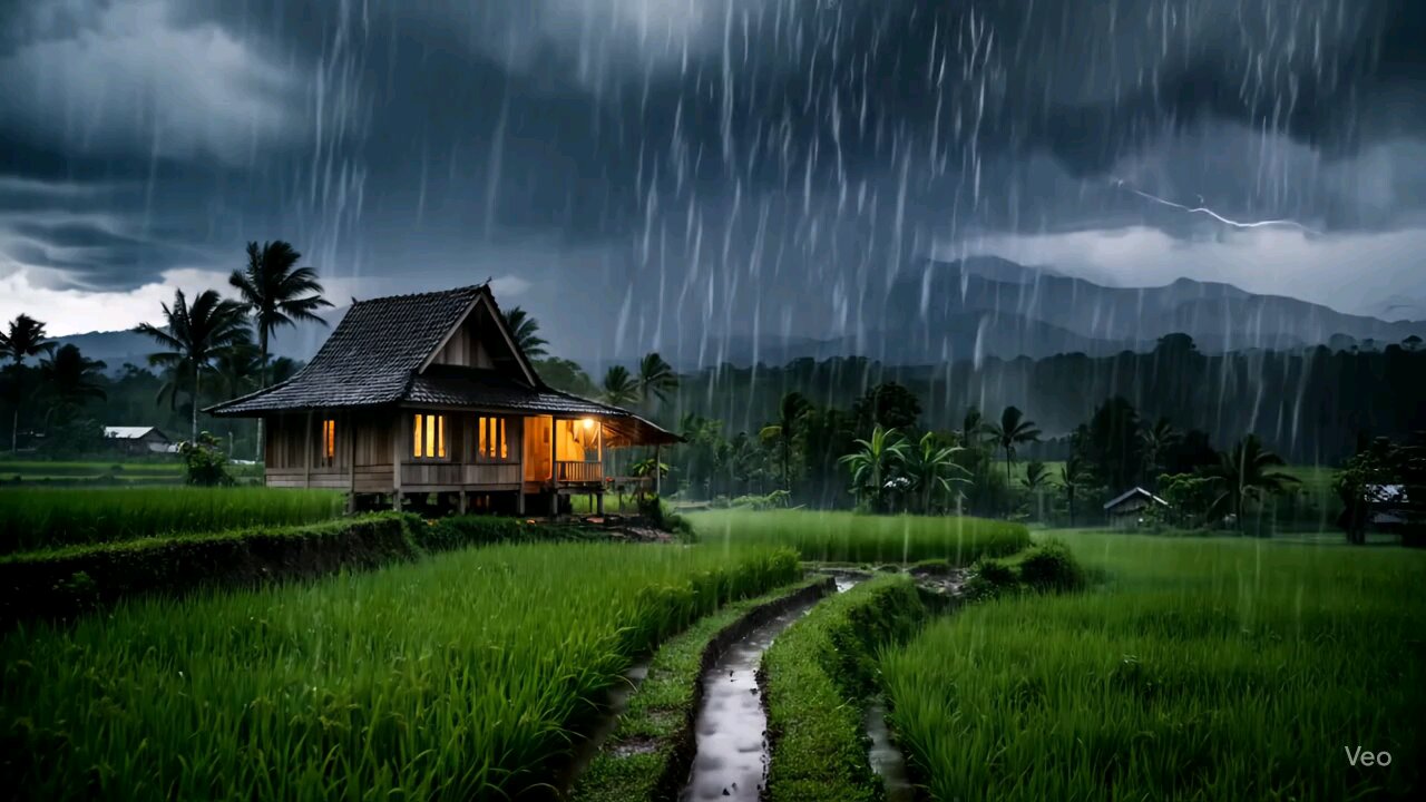 Lightning Dances Over Rice Terraces #LightningStrike #CinematicStorm #RiceFields
