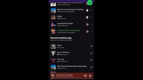 I just added a new song to my Spotify playlist harmony tunes, the song is Havana Camila Cabello
