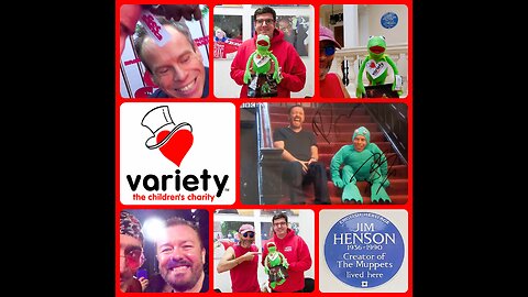 RICKY GERVAIS ⭐️ + WARWICK DAVIS ⭐️ signed Muppets photo + Kermit donated to VARIETY child charity