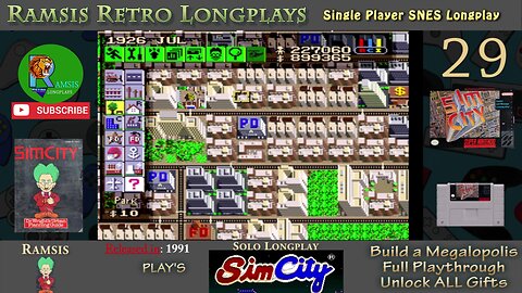 SimCity | SNES | 1991 | Build a Megalopolis + All Gifts | Retro Longplay | Episode 29