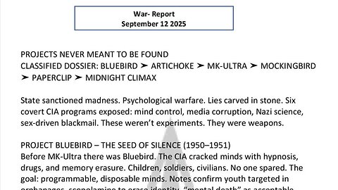 WAR REPORT - SEPT 12 2025 - PROJECTS NEVER MEANT TO BE FOUND