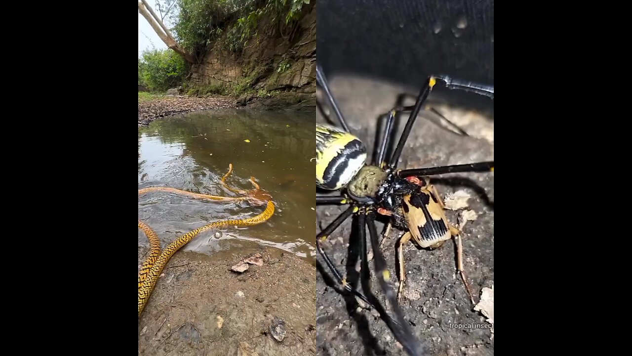 Two very large snakes. One insect has great power, the other insect is injured.