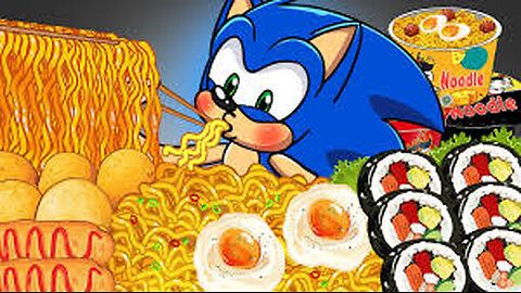 ASMR Mukbang - Sonic Eating Black Bean Noodles, Fried Chicken - Sonic the Hedgehog 3 Animation