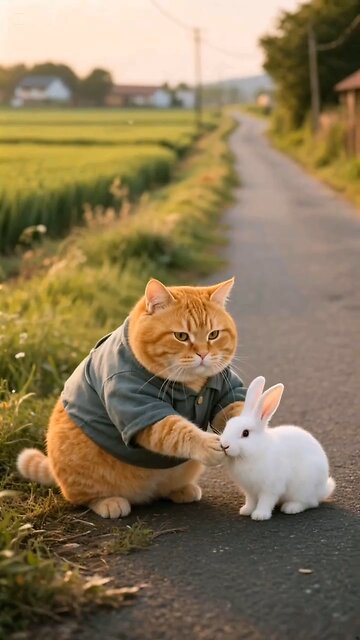 cat & Rabbit love together and friendship