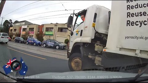 Aussiecams - Garbage truck changes mind at last minute and runs over car bonnet! Language Warning 🤣