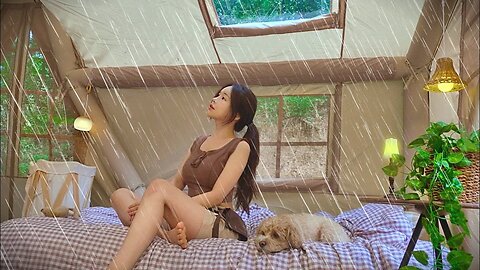 ☔️ Hot chadolmali in a cabin-shaped air tent deep in the mountains in heavy rain