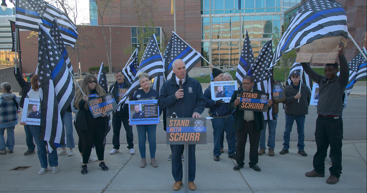 Supporters of Ex-Grand Rapids Police Officer Facing Murder Trial Gather Outside Courthouse